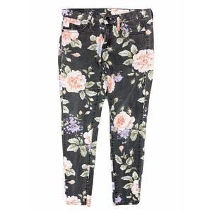 MNG‎ by Mango Floral Print Jeans Womens 2 Pants Low Rise Skinny Slim Stretch